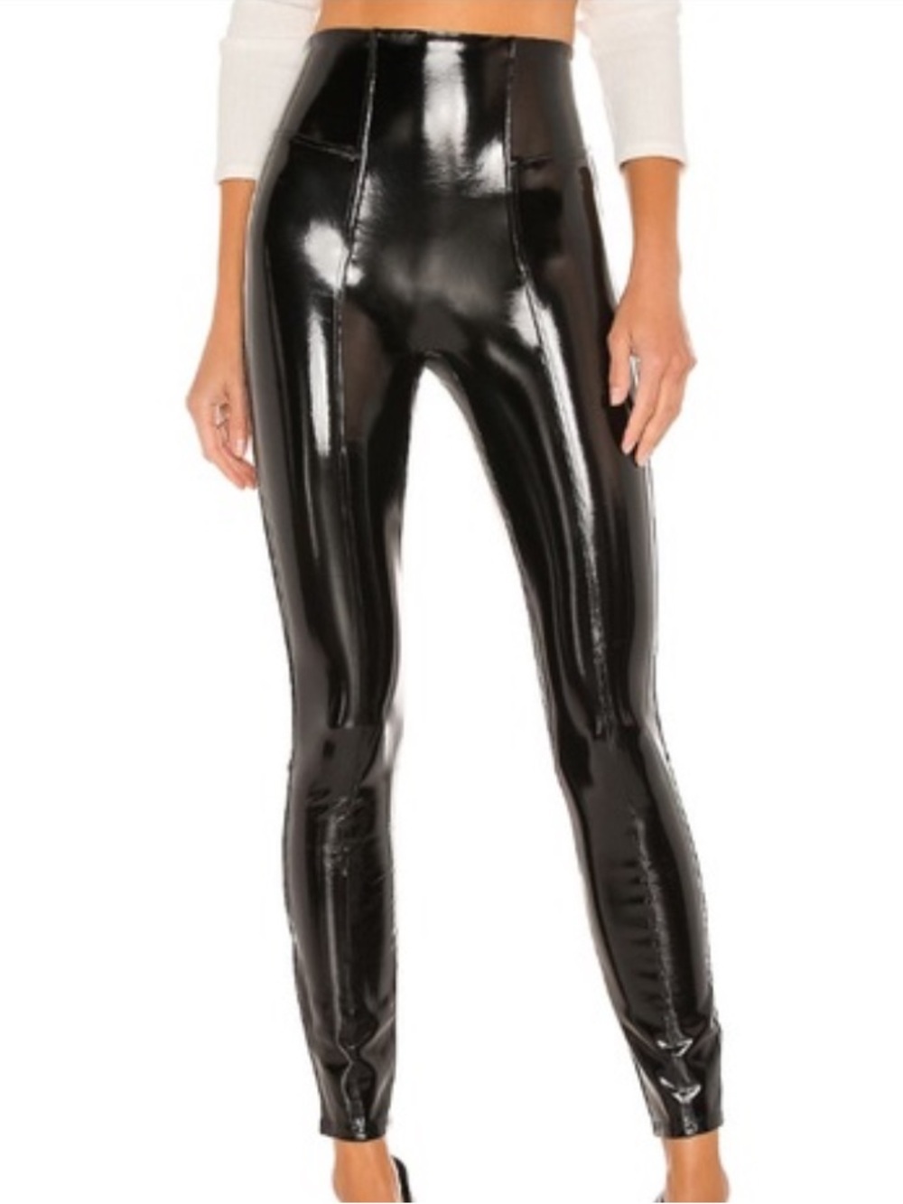 Like New SPANX Faux Patent High Shone Leggings Black Size Large